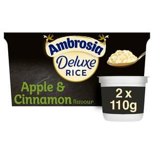 Ambrosia Deluxe 2 x 110g Apple & Cinnamon Rice Pudding Dessert Snack Pots
