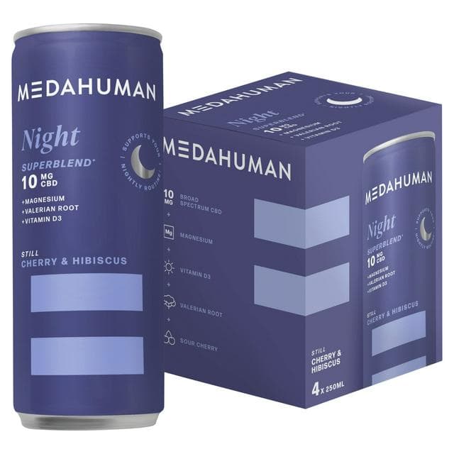 Medahuman 4 x 250ml Still Cherry & Hibiscus Night 10mg CBD Drink - gallery image 1