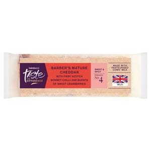 Sainsbury's 200g Barber's Mature Cheddar Cheese with Scotch Bonnet Chilli & Cranberries, Taste the Difference