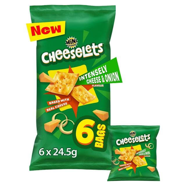 Mini Cheddars Cheeselets 6 x 24.5g Cheese & Onion Baked Multipack Snacks - gallery image 1