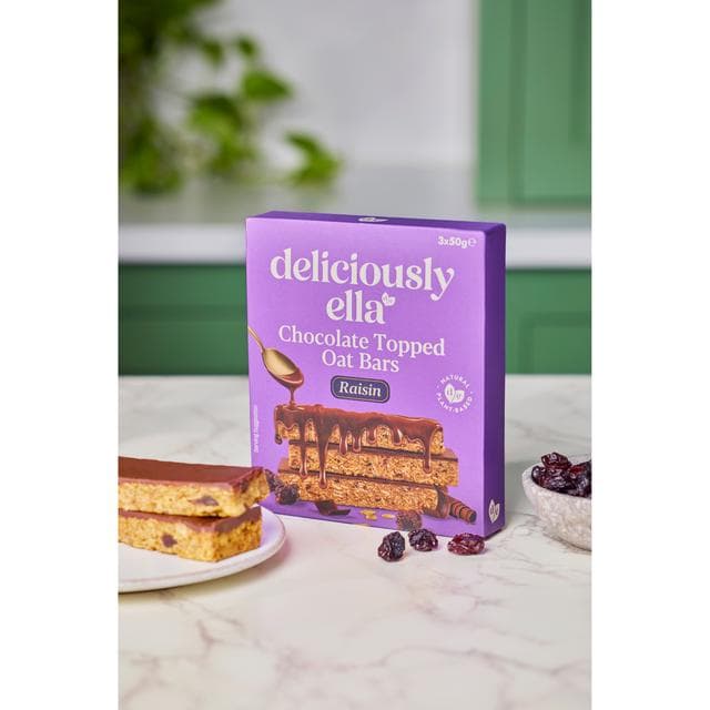 Deliciously Ella 3 x 50g Raisin Chocolate Topped Multipack Oat Bars - gallery image 3