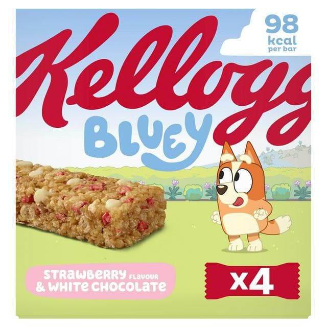 Kellogg's Bluey 4 x 25g Strawberry & White Chocolate Flavour Multigrain Multipack Snack Bars - gallery image 1