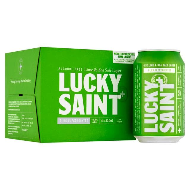 Lucky Saint 4 x 330ml 0.5% Alcohol Free Lime & Sea Salt Lager Beer Cans - gallery image 1