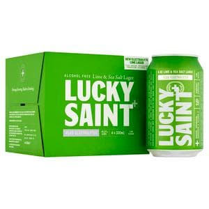 Lucky Saint 4 x 330ml 0.5% Alcohol Free Lime & Sea Salt Lager Beer Cans