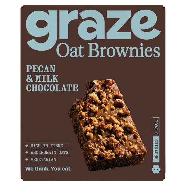 Graze 3 x 45g Pecan & Milk Chocolate Multipack Oat Brownies - gallery image 1