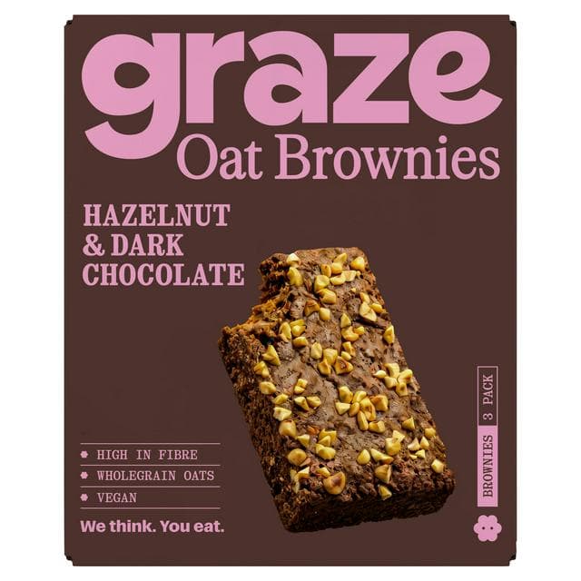 Graze 3 x 45g Hazelnut & Dark Chocolate Multipack Oat Brownies - gallery image 1