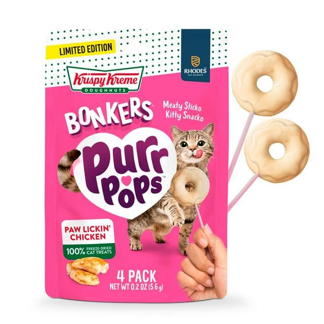 Krispy Kreme Bonkers 4 x Purrpops Chicken Flavored Freeze Dried Lollipop Cat Treats - gallery image 1