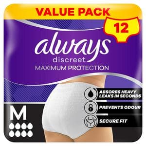 Always Discreet 12 x Maximum Protection 8 Drops Size M Incontinence Pant
