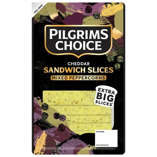 Pilgrims Choice 150g Mixed Peppercorns Cheddar Sandwich Slices - gallery image 1