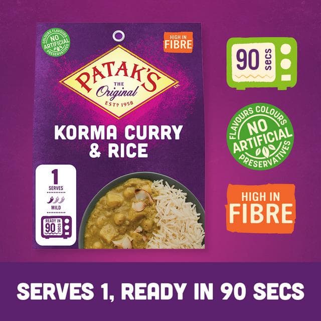 Patak's Indian 250g Korma Curry & Rice Microwave Ready Meal - gallery image 2