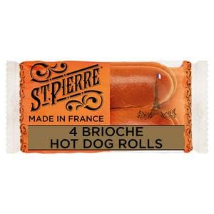 St Pierre 4 Brioche Pre-Cut Hot Dog Rolls