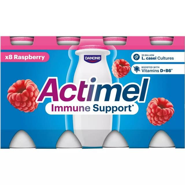 Actimel 8 x 100g Raspberry Immune Support Yoghurt Drink - gallery image 1