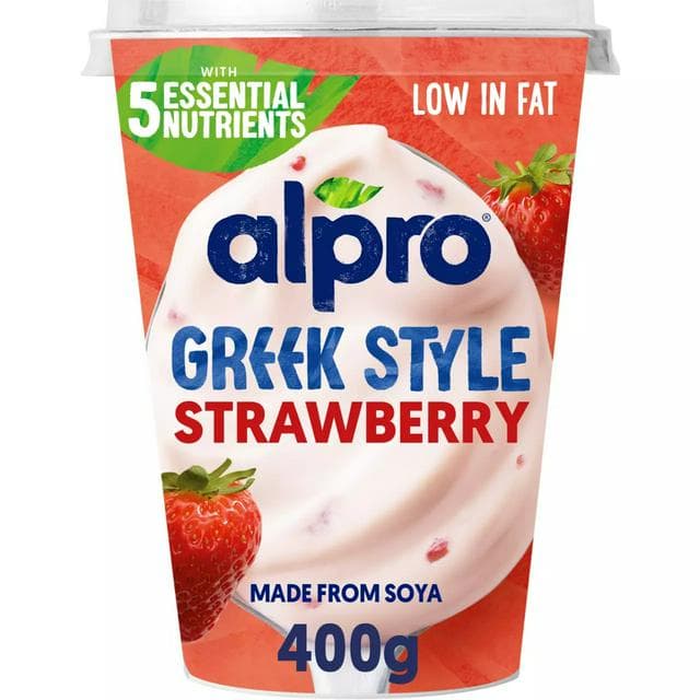 Alpro 400g Low Fat Dairy Free Greek Style Strawberry Yogurt Alternative - gallery image 1