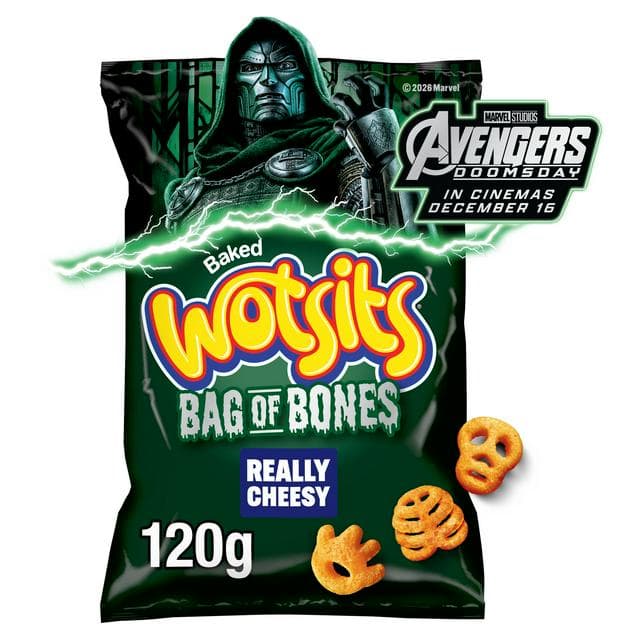 Walkers Wotsits 120g Bag of Bones Cheese Corn Puffs Sharing Snacks - gallery image 1