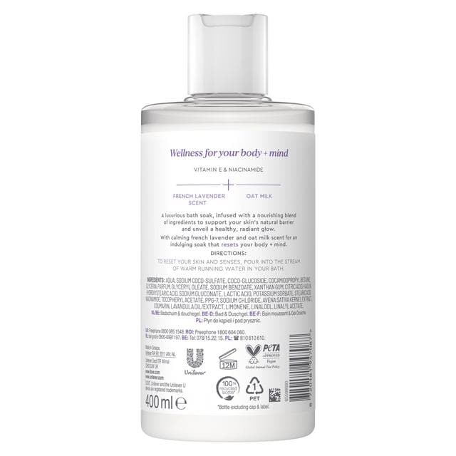 Dove Body + Mind 400ml French Lavender & Oat Milk Serum Infused Bath Soak - gallery image 6