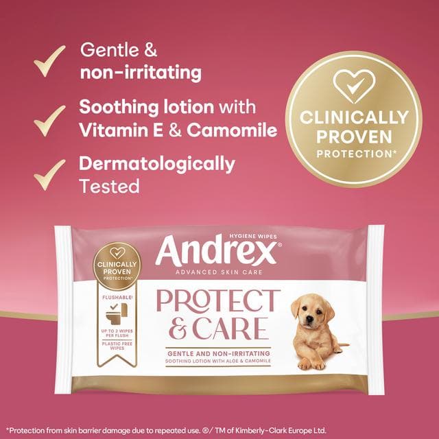 Andrex Protect & Care 36 x Flushable Moist Toilet Tissue Hygiene Wipes - gallery image 3