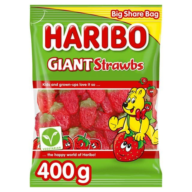 Haribo 400g Giant Strawbs Sweets Big Sharing Bag - gallery image 1
