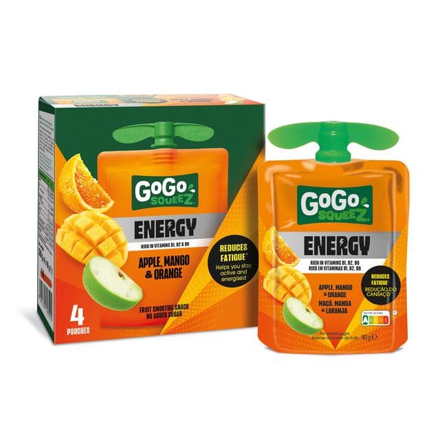 GoGo Squeez 4 x 90g Energy Apple, Mango & Orange Fruit Smoothie Snack Pouch - gallery image 2