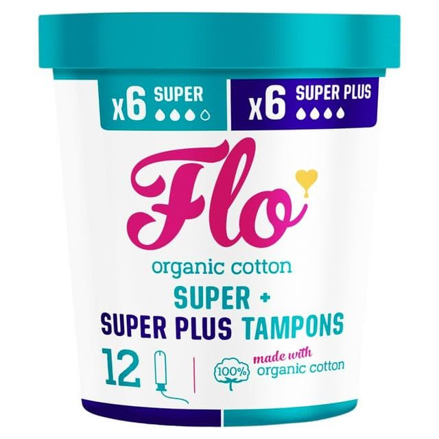Flo 12 x Organic Cotton Super + Super Plus Tampons - gallery image 1