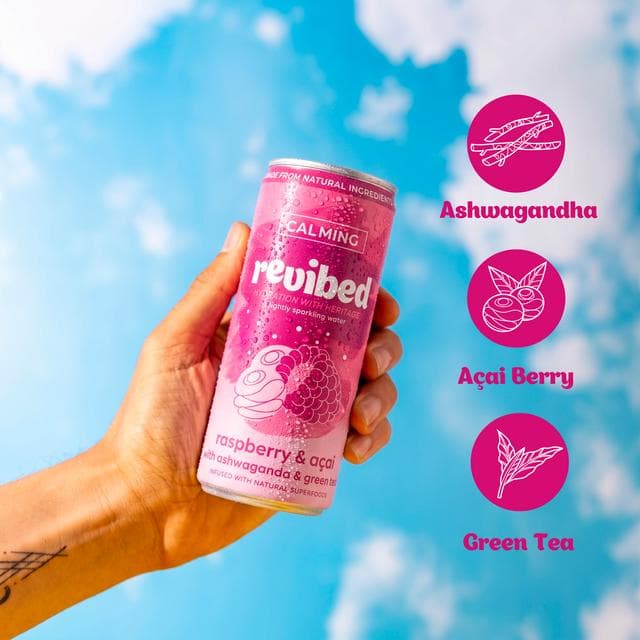 Revibed Calming 250ml Raspberry & Acai Lightly Sparkling Water Can - gallery image 4