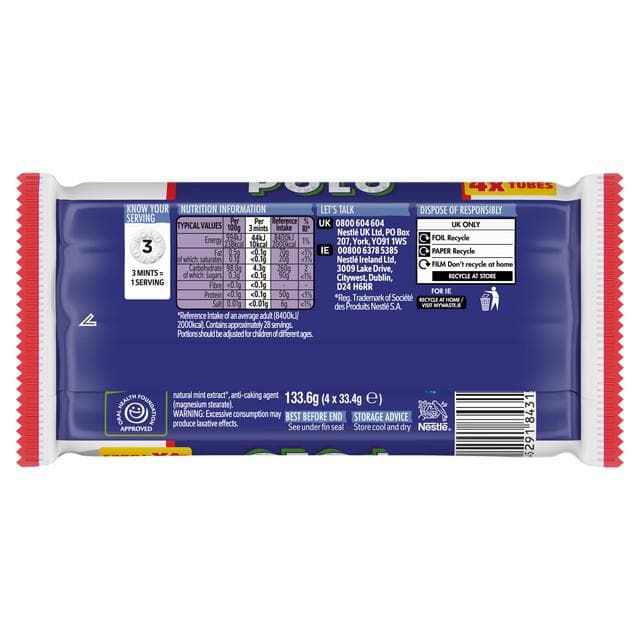 Polo 4 x Sugar Free Extra Strong Multipack Mints Tube 133.6g - gallery image 3