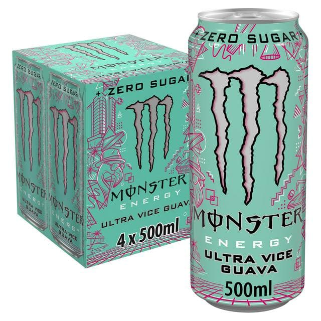 Monster Energy Ultra 4 x 500ml Vice Guava Zero Sugar Drink Cans - gallery image 1