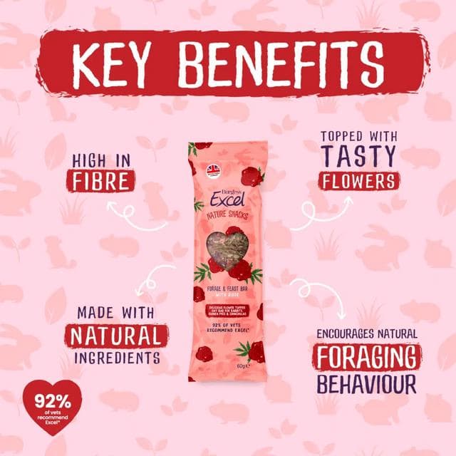 Burgess Excel Nature Snacks 60g Forage & Feast Bar with Rose Small Animal Treat - gallery image 2