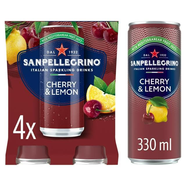 San Pellegrino 4 x 330ml Cherry & Lemon Cans - gallery image 1