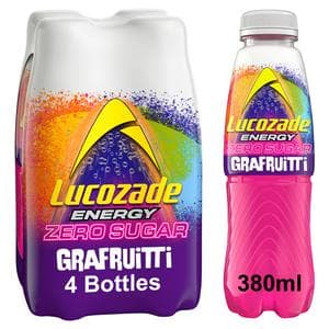 Lucozade Energy 4 x 380ml Zero Sugar Grafruitti Energy Drink