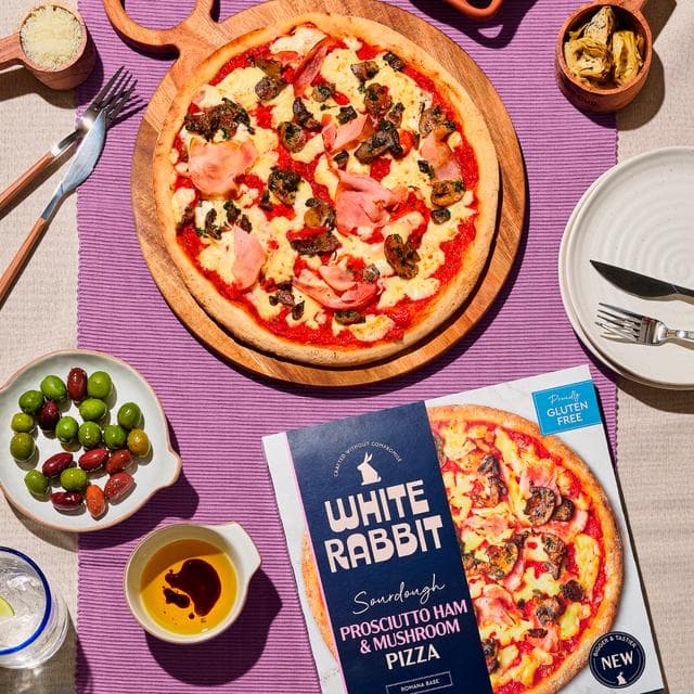 White Rabbit 389g Sourdough Prosciutto Ham & Mushroom Pizza - gallery image 3