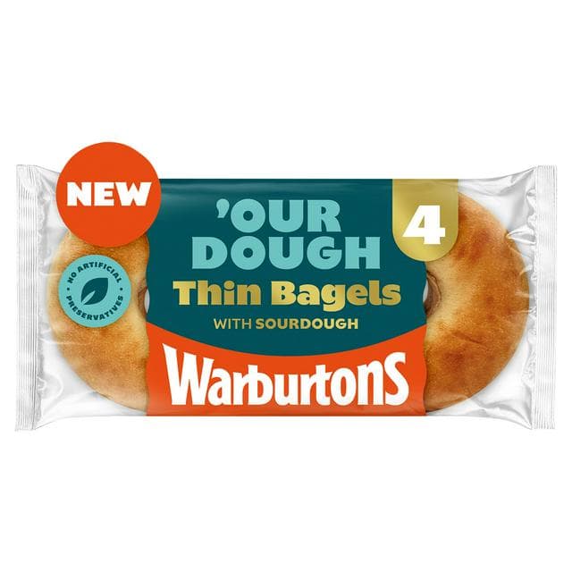 Warburtons 'Our Dough 4 x Thin Bagels with Sourdough - gallery image 1
