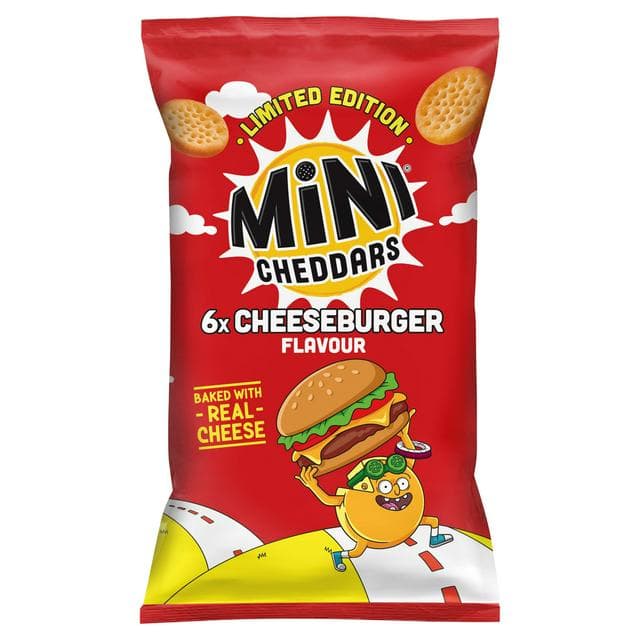 Mini Cheddars 6 x 23g Cheeseburger Flavour Multipack Sharing Crisps, Limited Edition - gallery image 1
