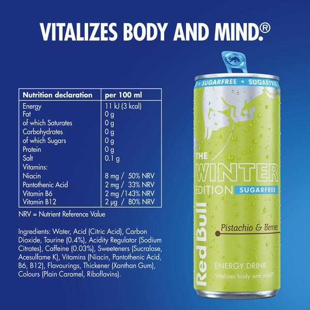 Red Bull 4 x 250ml Sugarfree Pistachio & Berries Energy Drink, Winter Edition - gallery image 3