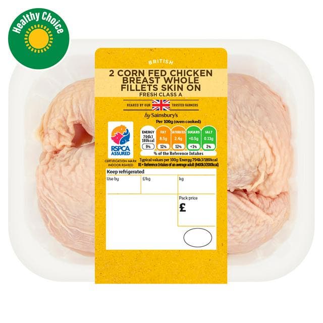 Sainsbury's (Approx. 370g) British Corn Fed Chicken Skin on Breast Fillets - gallery image 1