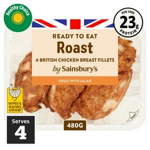 Sainsbury's Roast Boneless Cooked British Chicken Breast x4 480g