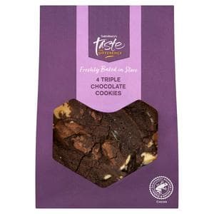 Sainsbury's Triple Belgian Chocolate Cookies, Taste the Difference x4