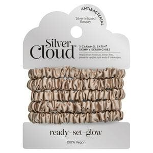 Silver Cloud Skinny Scrunchies 5 x Caramel Satin+