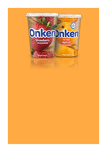 Onken strawberry wholegrain yogurt and onken fat free apricot wholegrain yogurt.