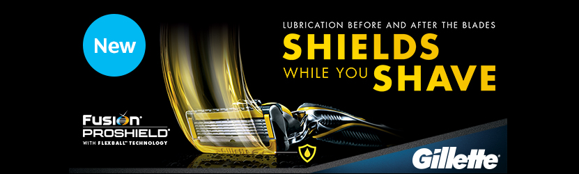 New Fusion Proshield with flexball technology. Lubrication before and after the blades. Shields while you shave.